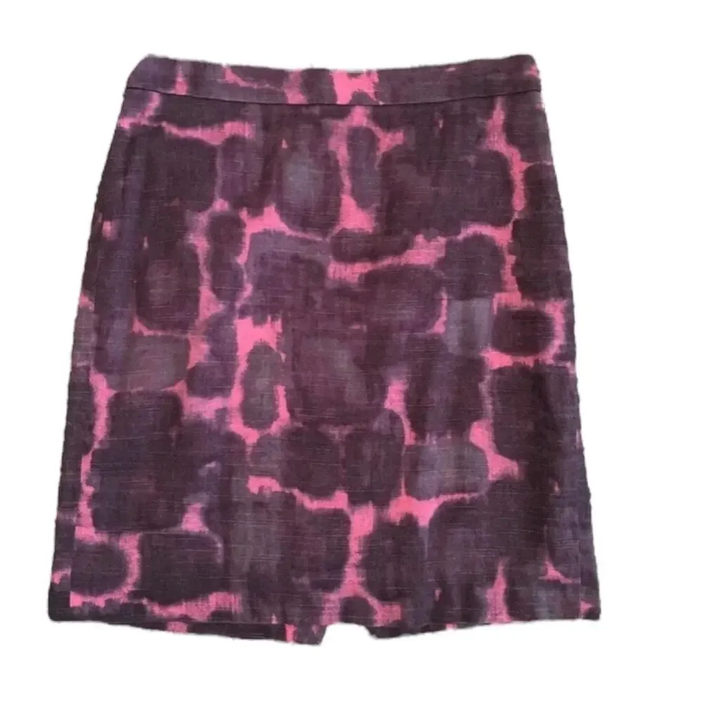J. Crew Pink & purple Linen Blend Abstract Pencil Skirt Size 6